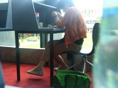 Candid Asian MILF Shoeplay Dangling Feet at Library